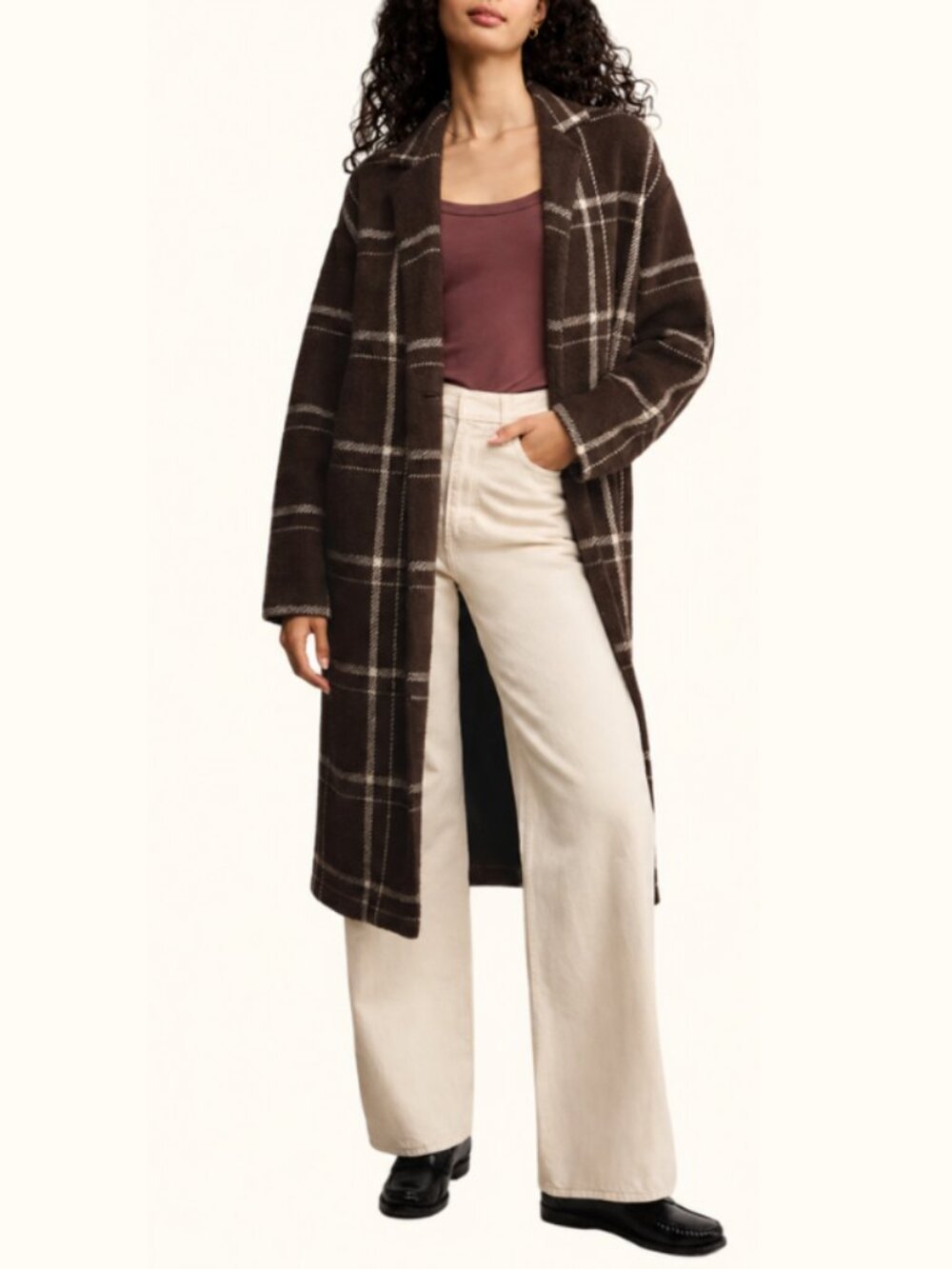 Z Supply Brown Plaid Long Trench Coat